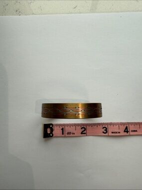 Copper and silver tone inlayed brass cuff bracelet
